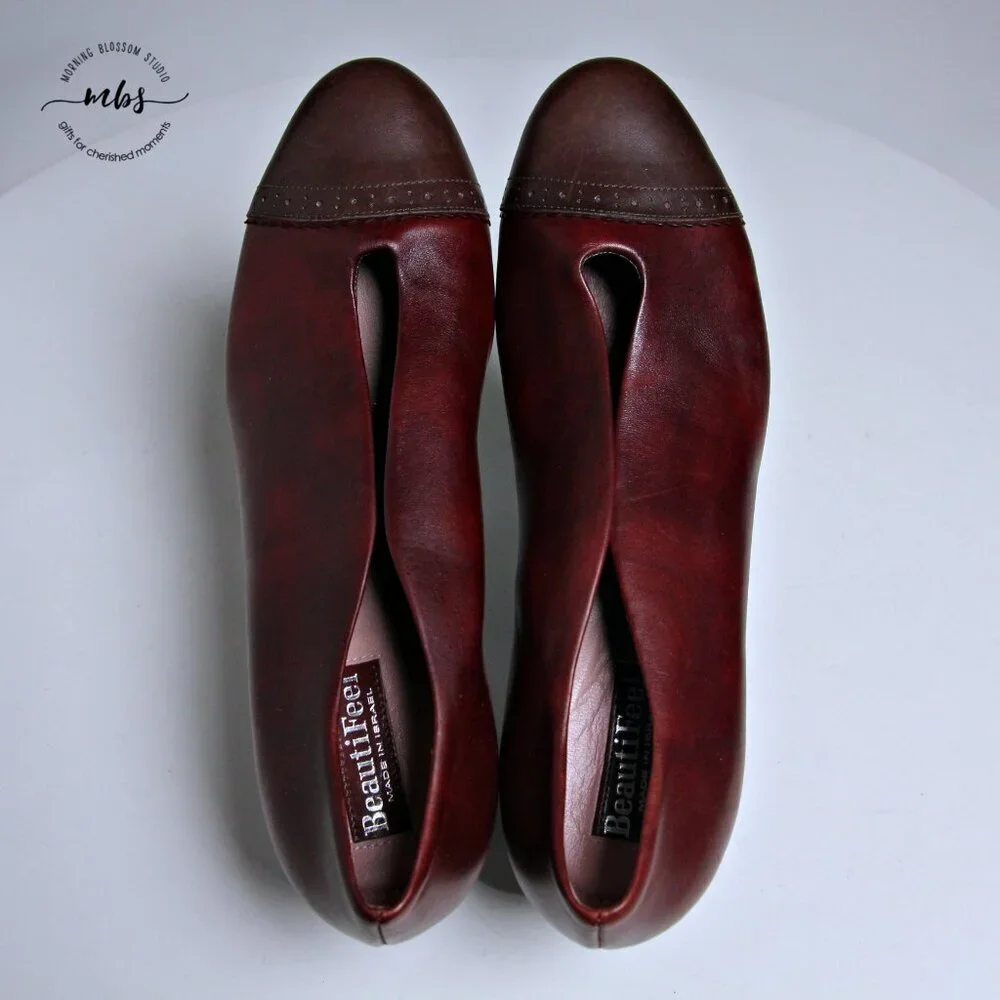 EUC BeautiFeel Calla Cap Toe Pumps‎ in Burgundy Women Size EU 42